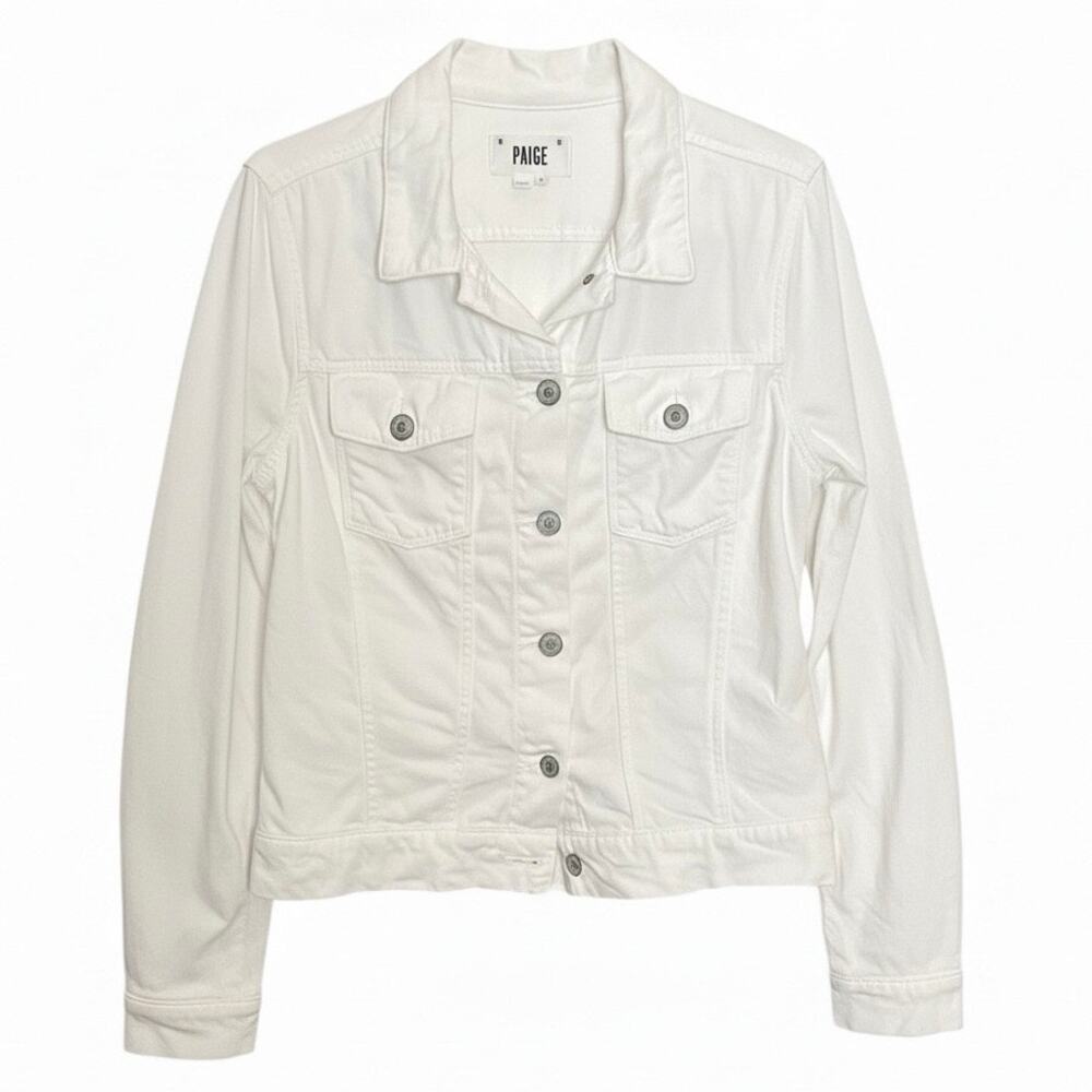 PAIGE White Denim Jacket Cotton Blend Button Front Classic Minimalist - S